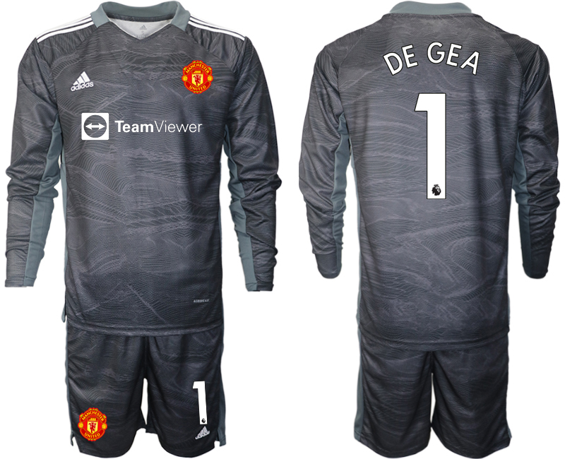 Men 2021-2022 Club Manchester United black goalkeeper Long Sleeve #1 Soccer Jersey